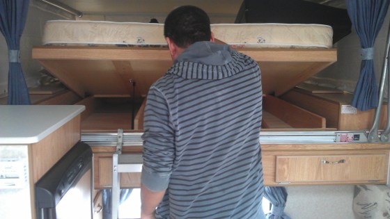 Jon checking out the storage under the bed