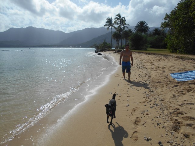 Jonathan and Pono enjoying a nice beach walk